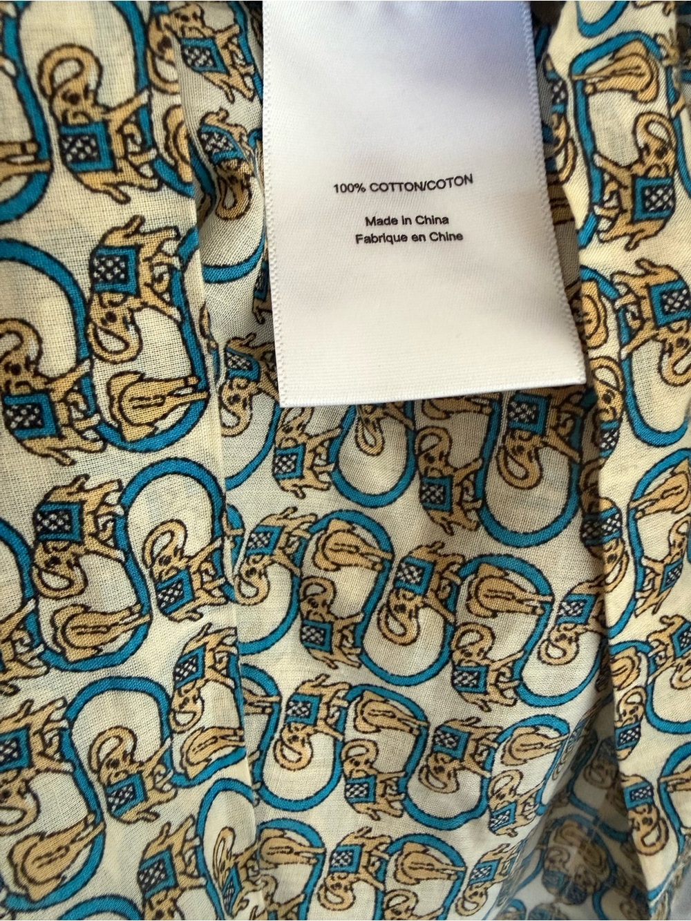 Tory Burch Elephant Print Cotton Tunic Blouse Size 12 Blue Ivory Boho Resort - Picture 7 of 8